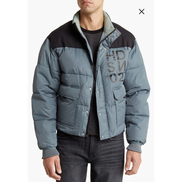 HUDSON Twill Quilted Short Puffer Jacket Men Size Large Retail 358